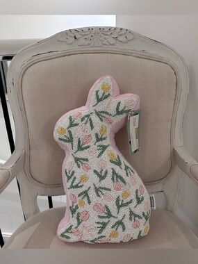 NWT Beaded Floral & Pastels Bunny Pillow - Pink, Green, Yellow by House & Garden